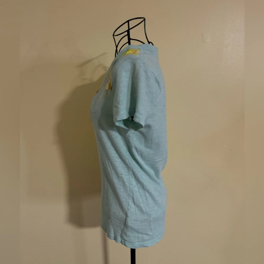 J. Crew Light Blue Floral Short Sleeve V-Neck Tee